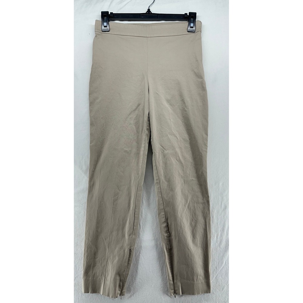 Theory Women Tan Khaki Side Zip Skinny Cropped Ankle Pants Size 0 High Rise